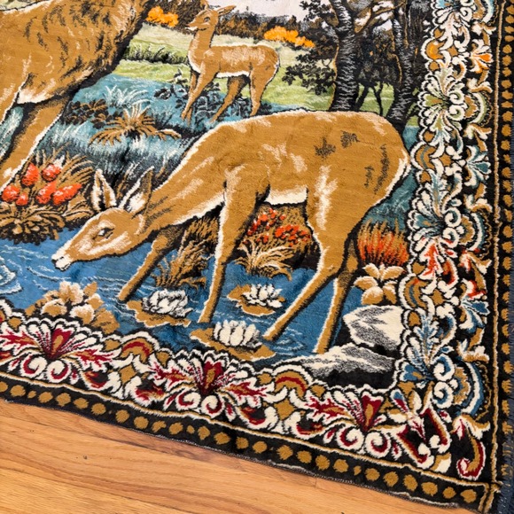 Vintage Itallain Deer Forest Tapestry Wall Hanging Art Rug Blanket - Picture 2 of 7